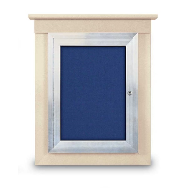 42"x32" 2-Door Enclosed Letterboard, Blue Vinyl/Cherry